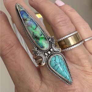 Gorgeous Sterling Silver ring set with Sterling Opal and Blue moon Turquoise.